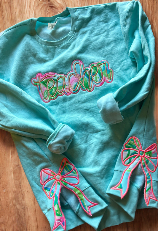 Embroidered Personalized Preppy Teacher Sweatshirt
