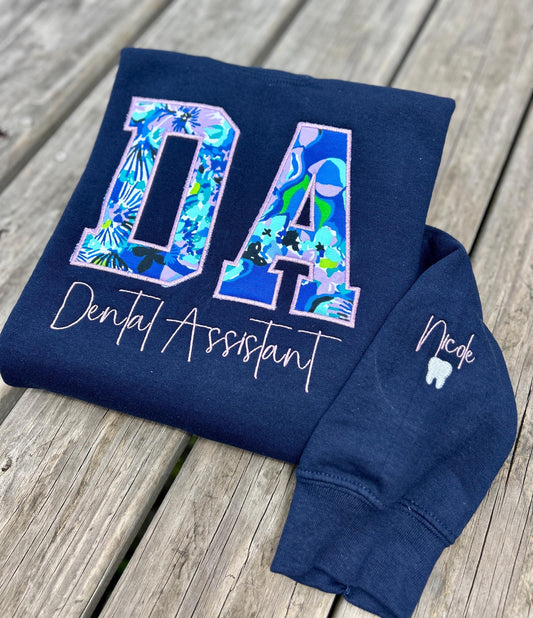Personalized Preppy Occupation Sweatshirt | Monogrammed Blue Crewneck Pullover for Professionals
