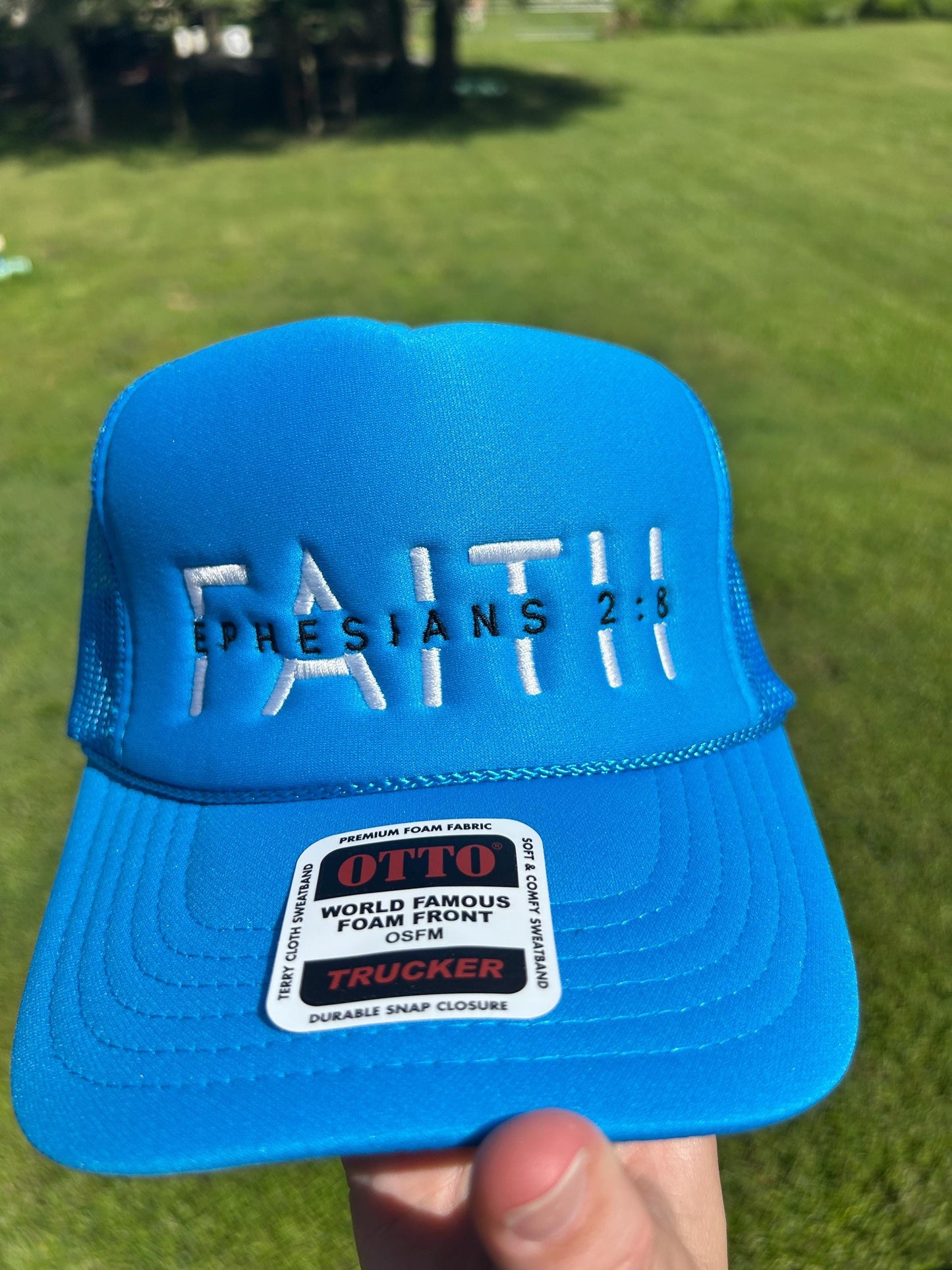 Embroidered Faith Ephesians 2:18 Trucker Hat