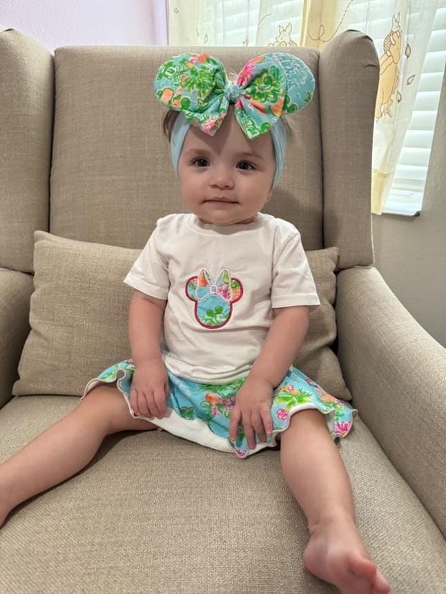 Baby Mouse Ears Headband: Navy Mouse Palm Beach Print