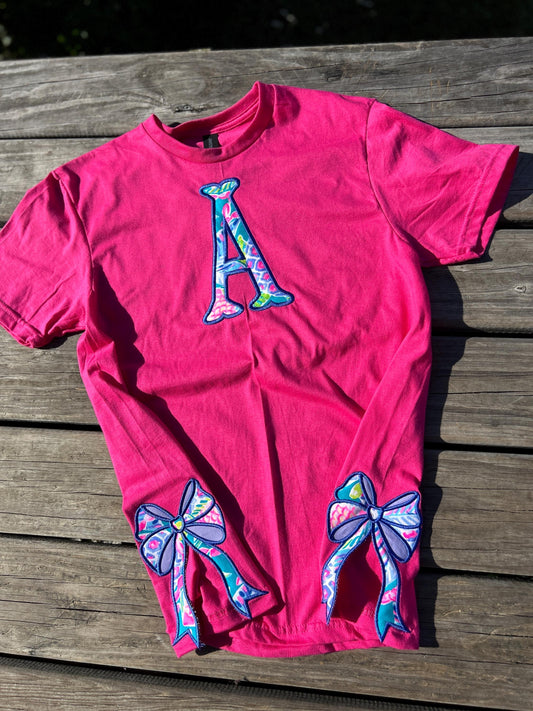 Personalized Monogrammed Preppy Bow Cut-Out T-Shirt for Women