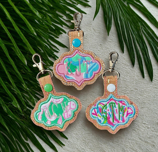 Preppy Tropical Print Monogrammed Cork Keychain