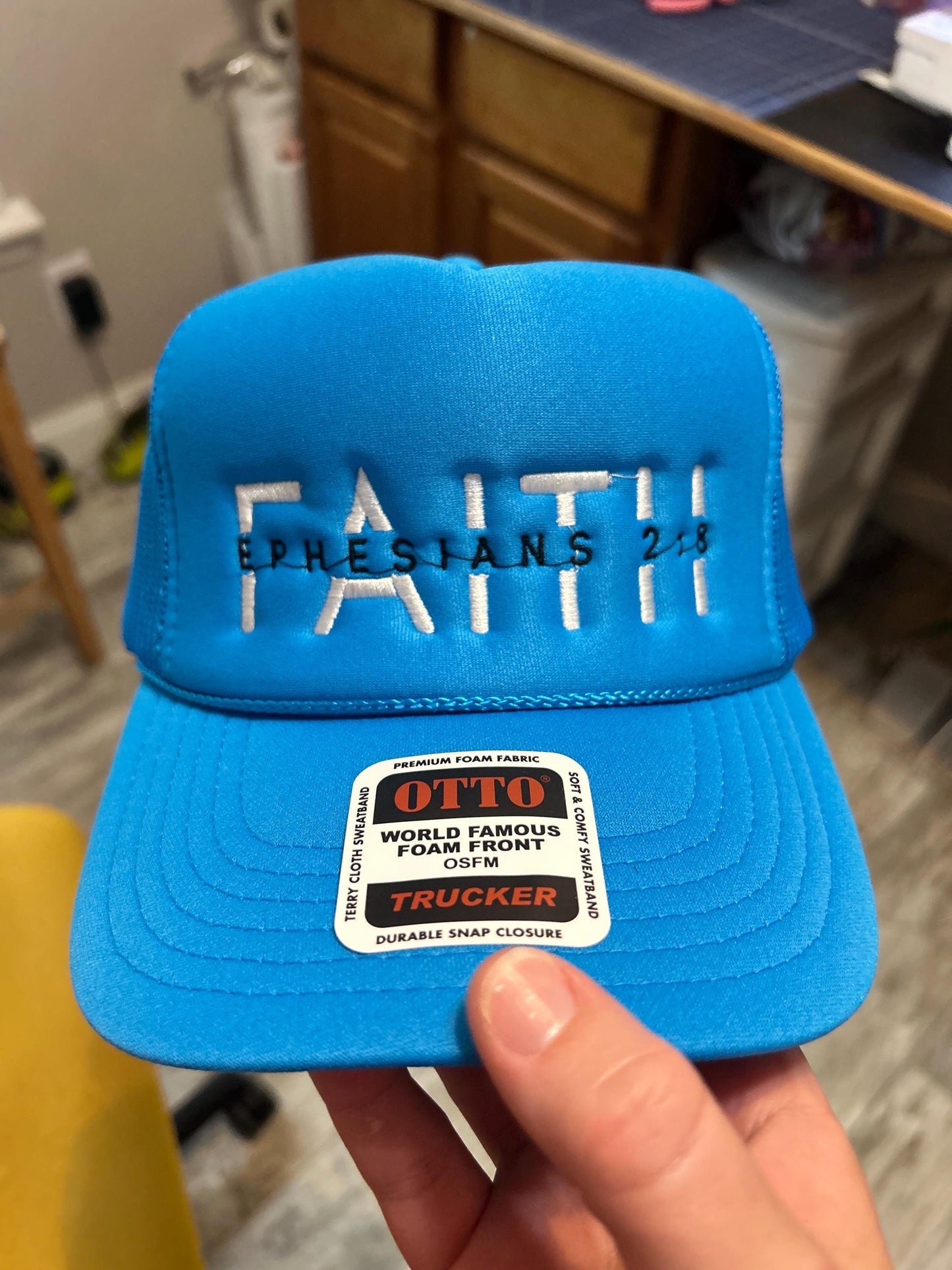 Embroidered Faith Ephesians 2:18 Trucker Hat