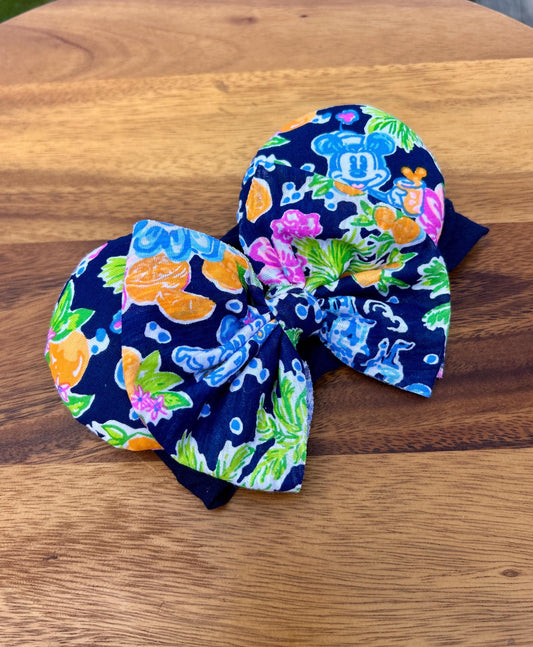 Baby Mouse Ears Headband: Navy Mouse Palm Beach Print