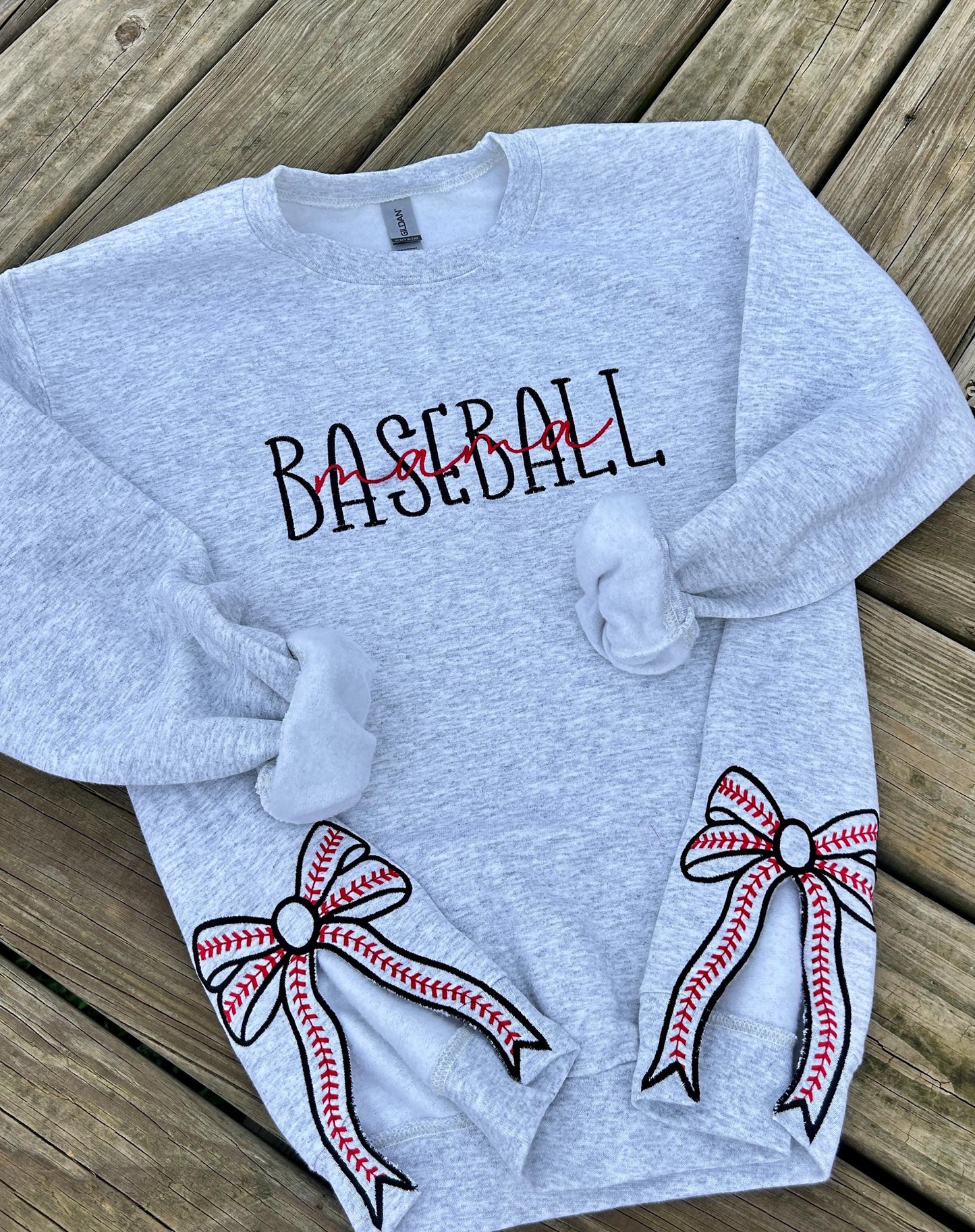 Custom Baseball Mom Embroidered Sweater with Bow | Personalized Game Day Gift for Sports Mothers