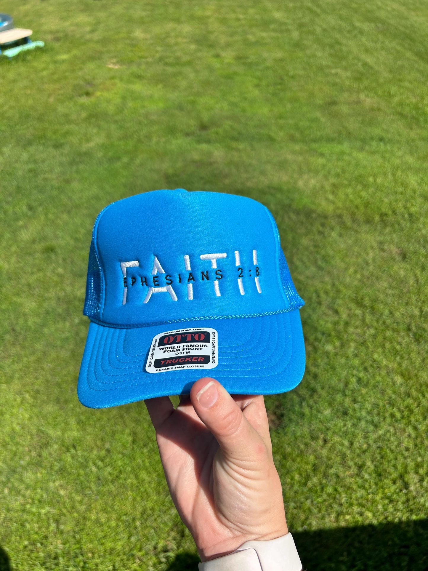 Embroidered Faith Ephesians 2:18 Trucker Hat