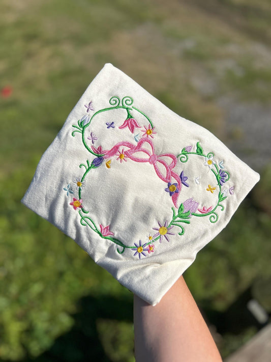 Floral Monogrammed Mouse Head Shirt, Spring Flower Tshirt, Women’s Embroidered Shirt