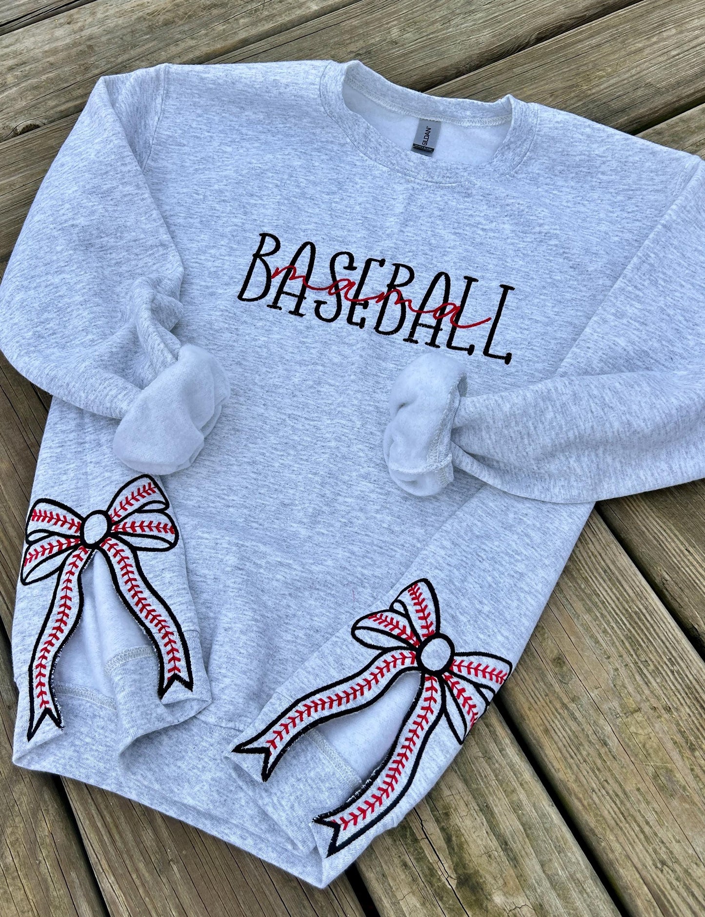 Custom Baseball Mom Embroidered Sweater with Bow | Personalized Game Day Gift for Sports Mothers
