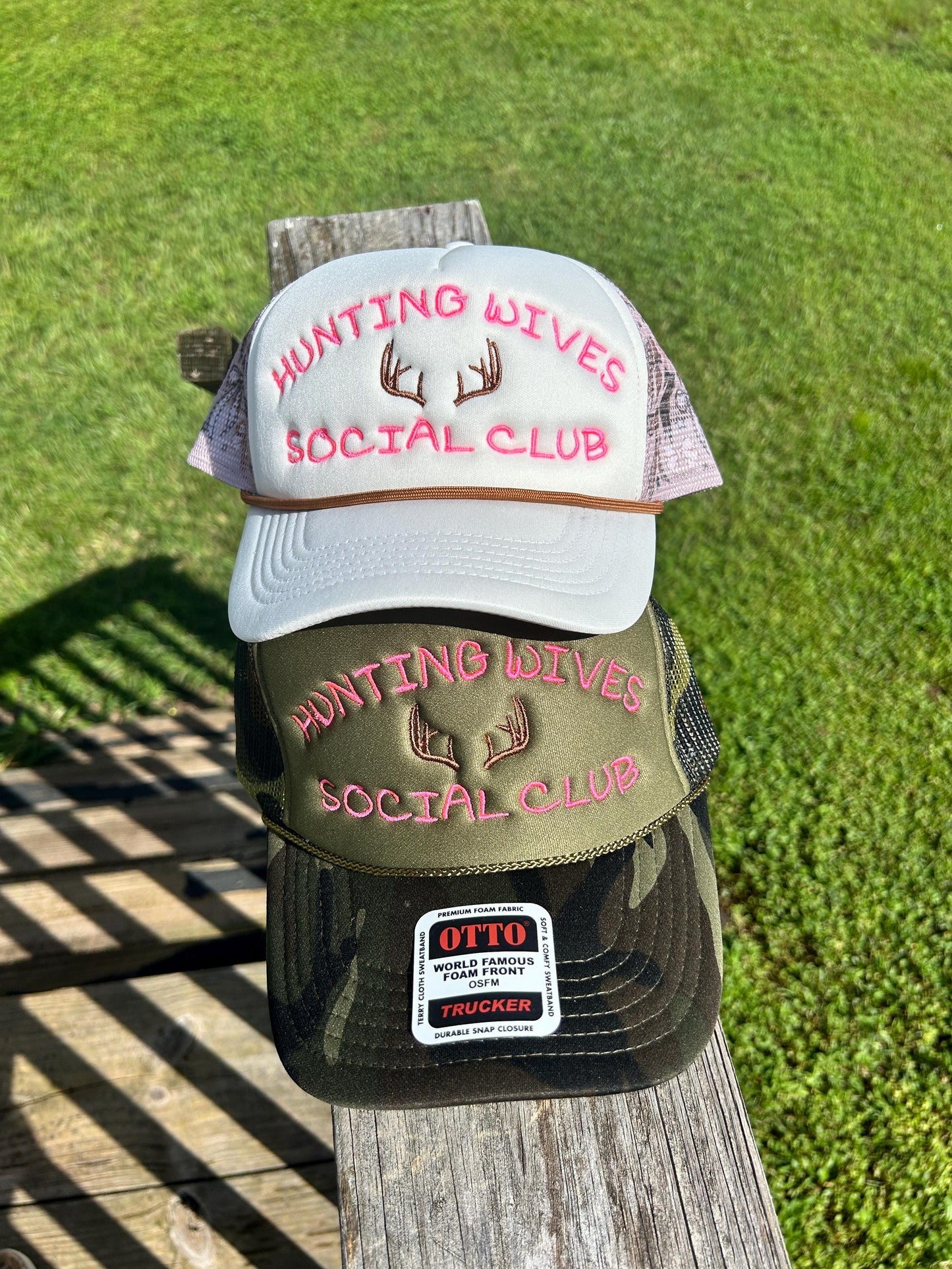 Camo Embroidered Hunting Wives Social Club Trucker Hat