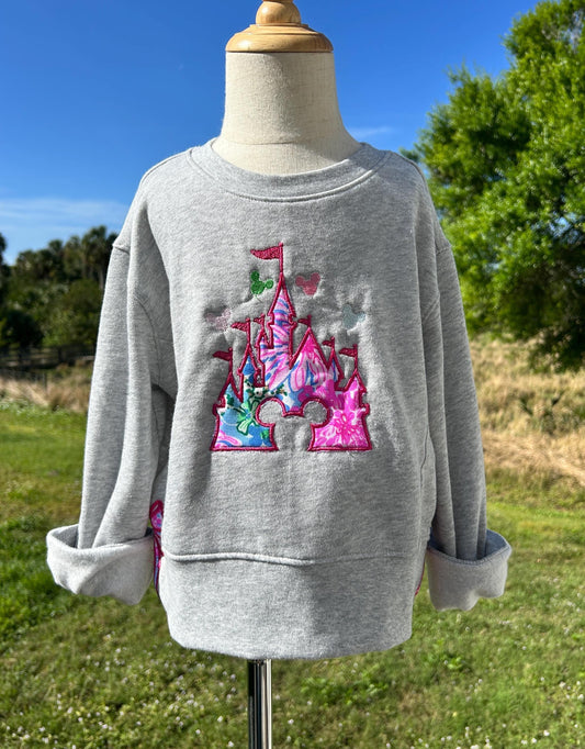 Personalized Preppy Bow Cut-Out Sweatshirt: Pink Castle Crewneck Pullover for Girls