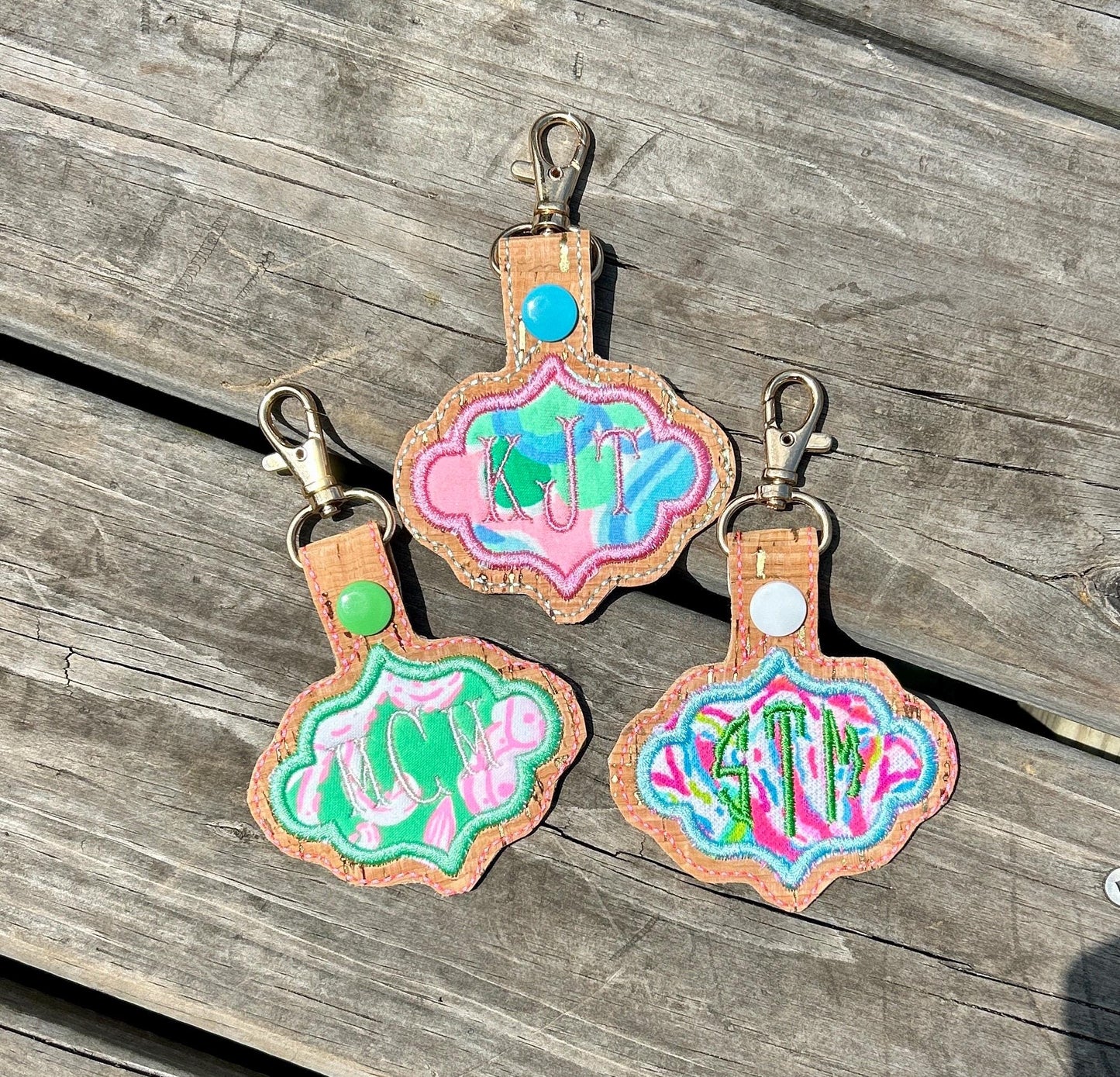 Preppy Tropical Print Monogrammed Cork Keychain