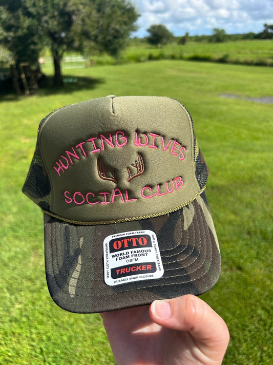 Camo Embroidered Hunting Wives Social Club Trucker Hat