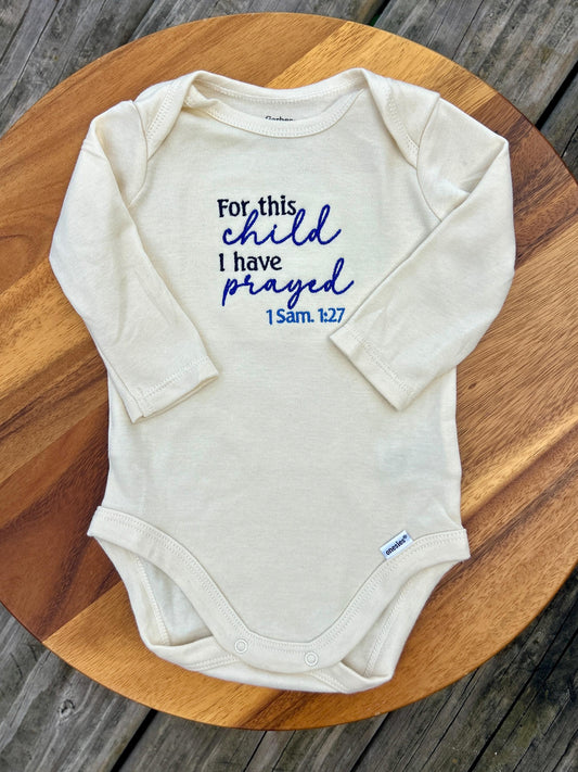 Embroidered For This Child, Gender Neutral Baby Body Suit, Christian Baby Gift