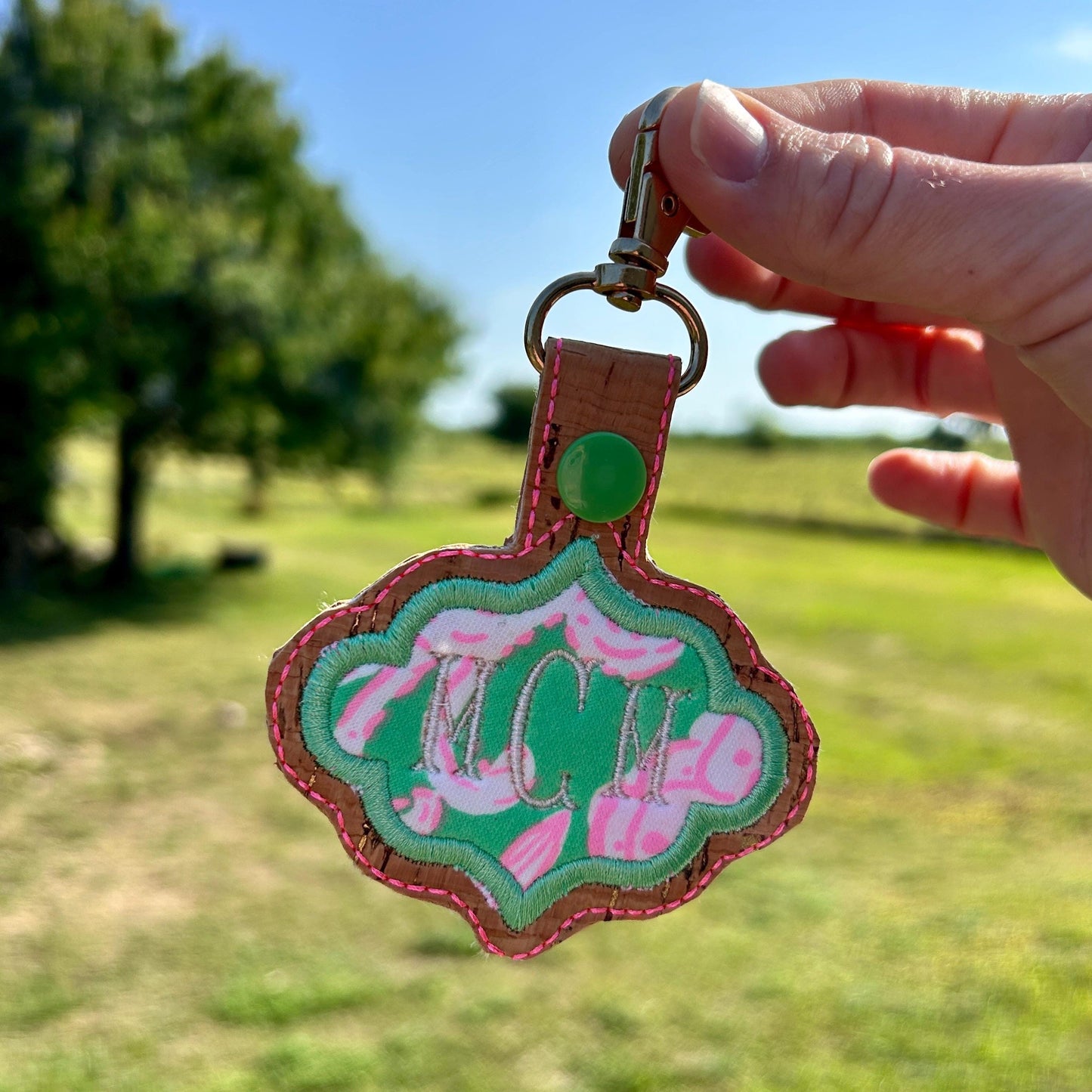 Preppy Tropical Print Monogrammed Cork Keychain