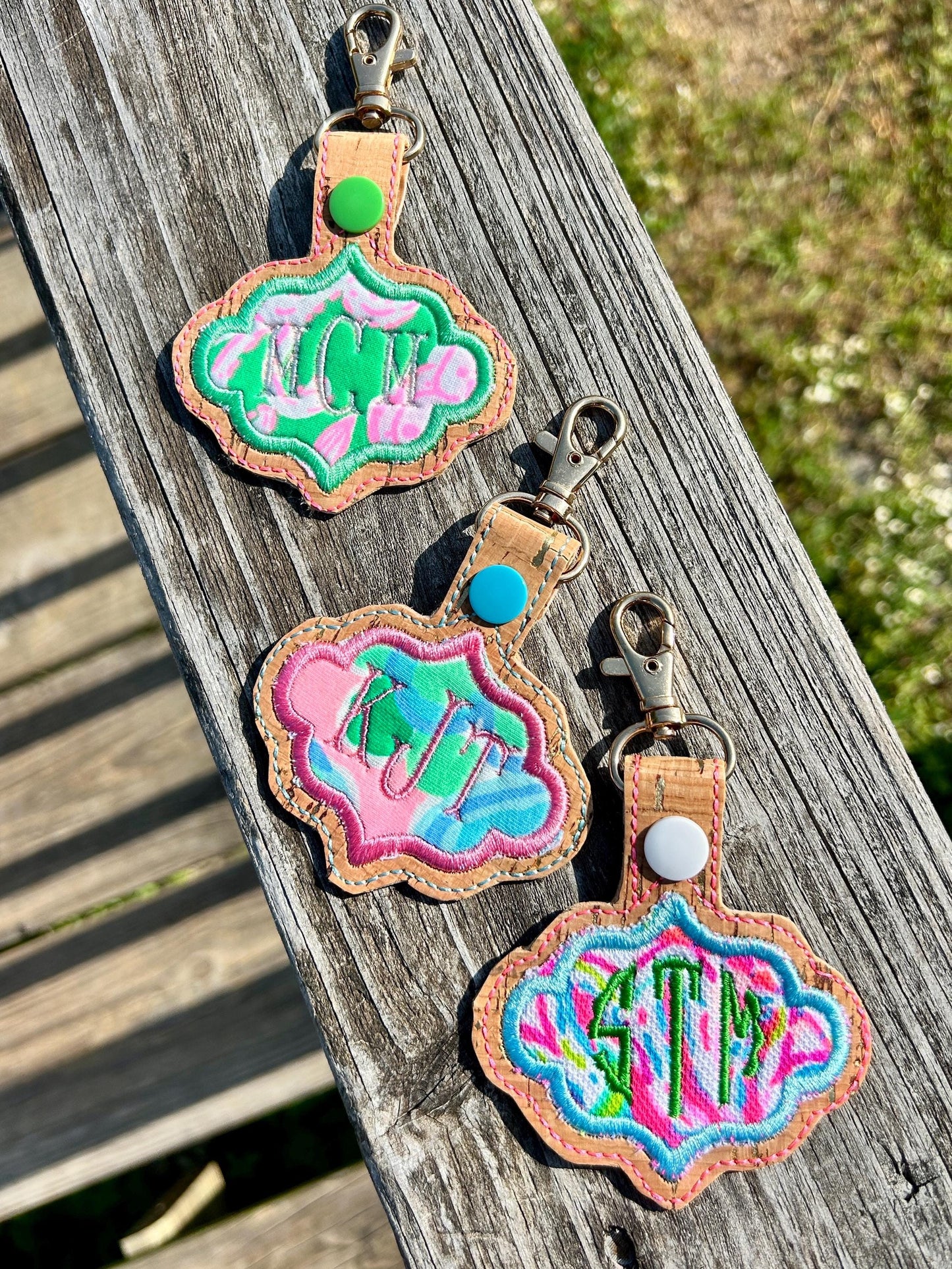 Preppy Tropical Print Monogrammed Cork Keychain