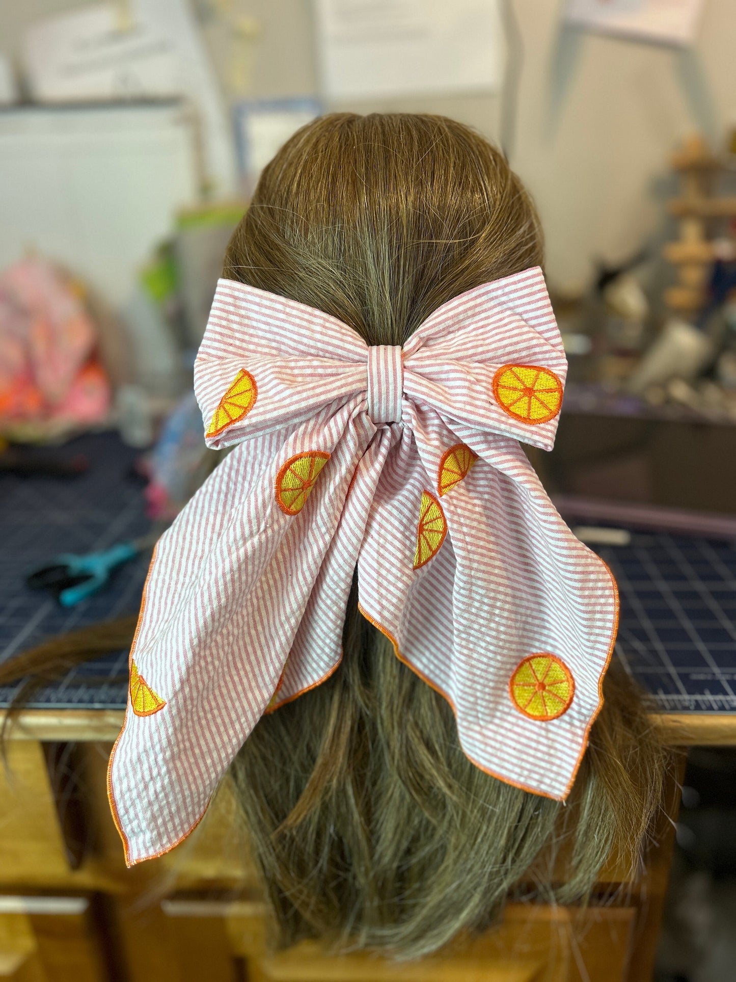 Vintage Seersucker Long Tail French Bow - Preppy Handmade Hair Accessory for Girls & Women