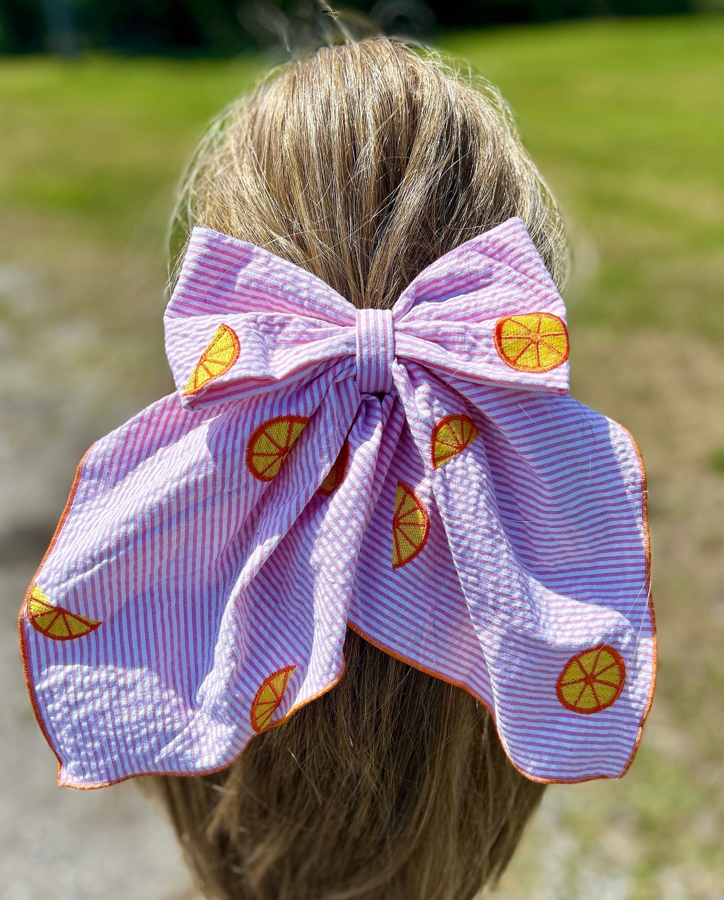 Vintage Seersucker Long Tail French Bow - Preppy Handmade Hair Accessory for Girls & Women