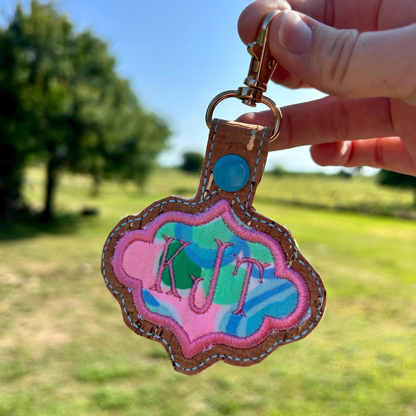 Preppy Tropical Print Monogrammed Cork Keychain