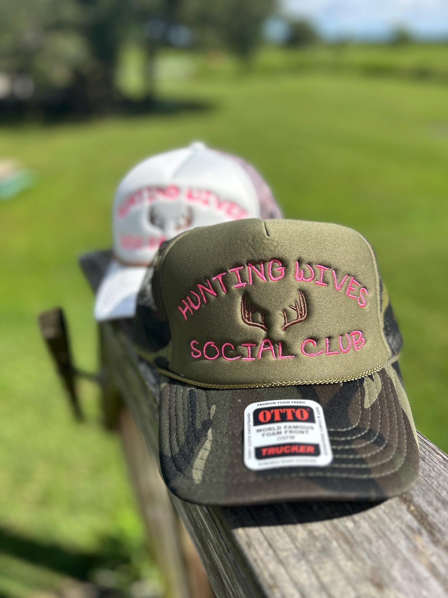 Camo Embroidered Hunting Wives Social Club Trucker Hat