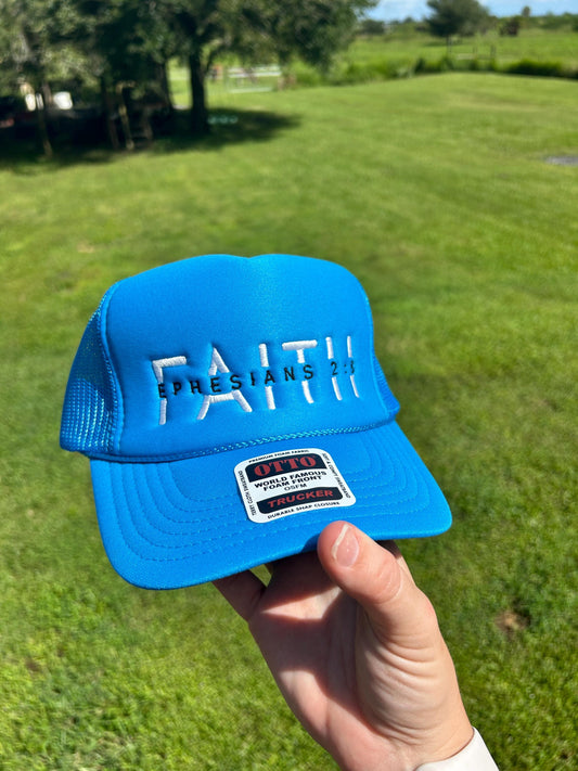 Embroidered Faith Ephesians 2:18 Trucker Hat