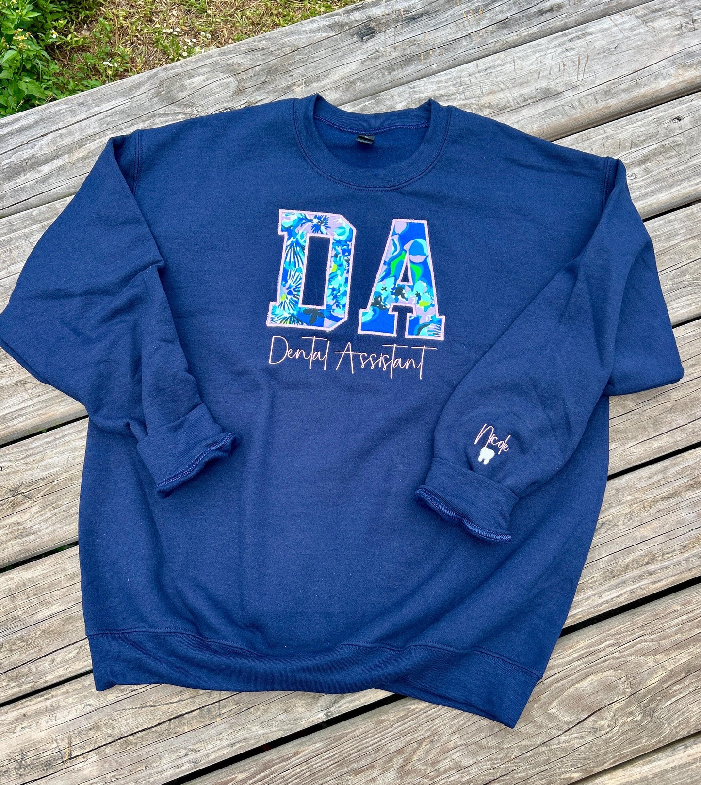 Personalized Preppy Occupation Sweatshirt | Monogrammed Blue Crewneck Pullover for Professionals