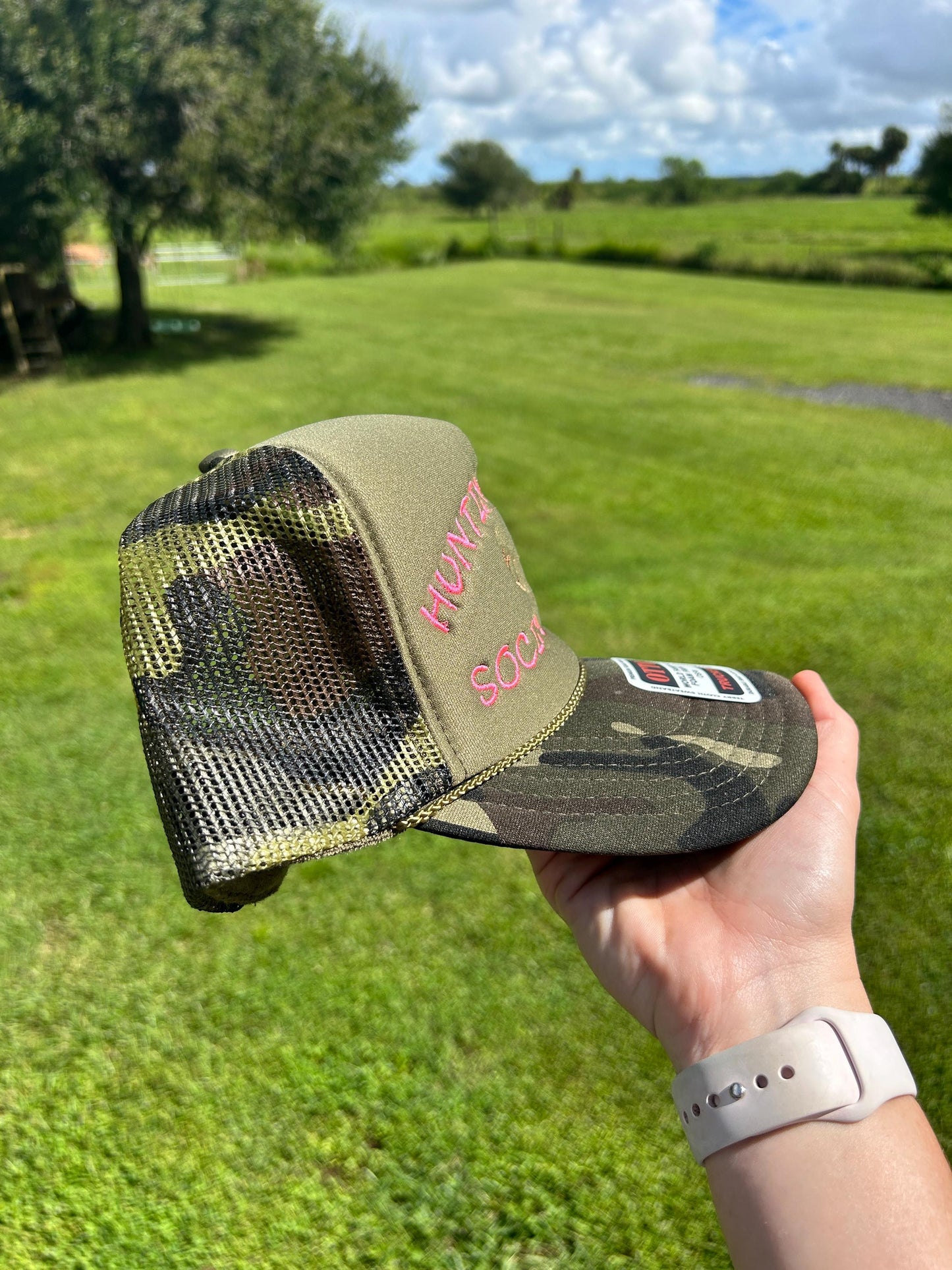 Camo Embroidered Hunting Wives Social Club Trucker Hat