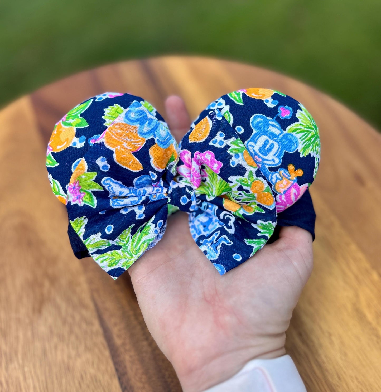Baby Mouse Ears Headband: Navy Mouse Palm Beach Print