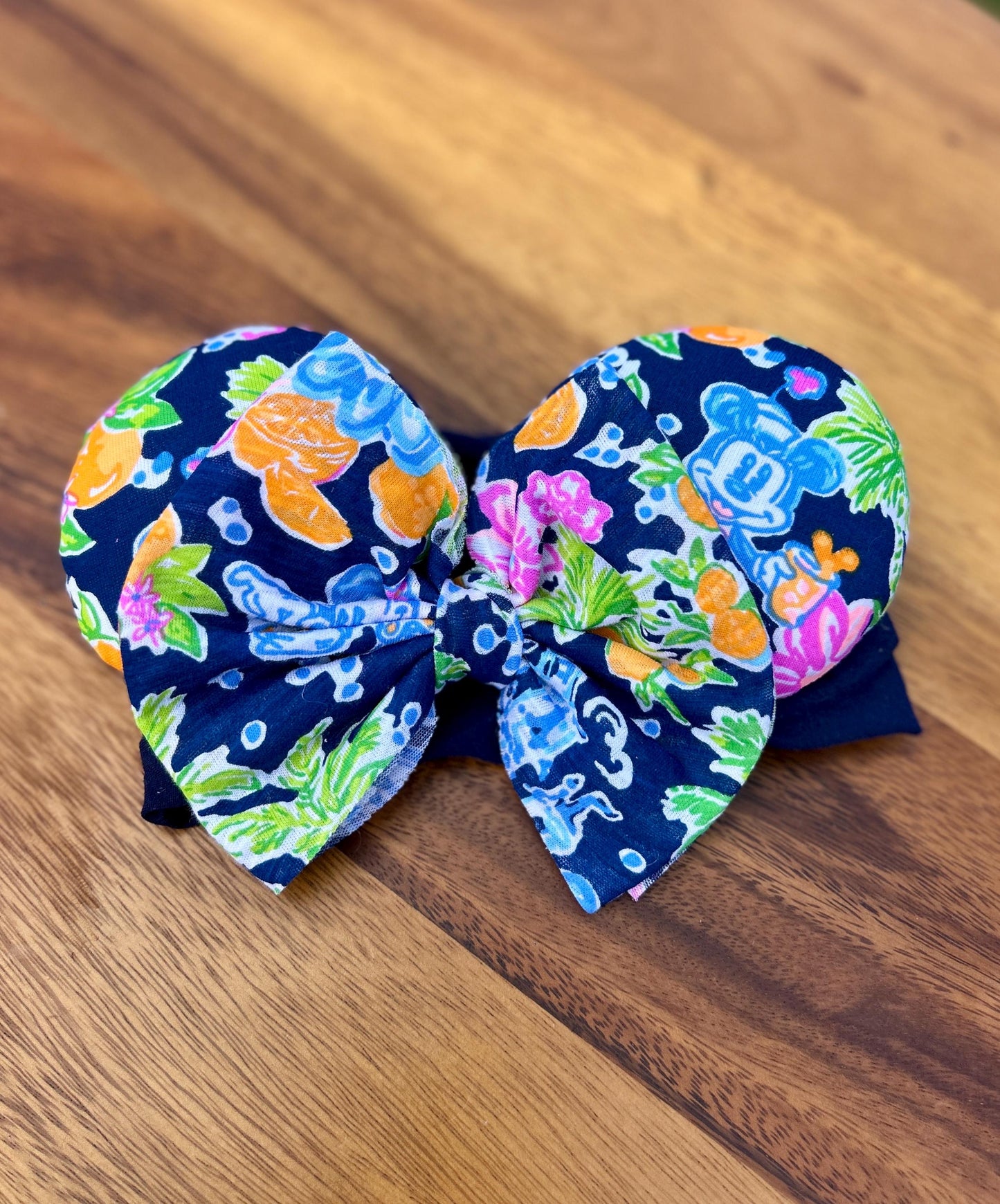 Baby Mouse Ears Headband: Navy Mouse Palm Beach Print