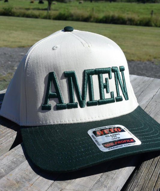 Embroidered 3D Puff Amen Trucker Hat: Two Tone Faith Base Hat, Jesus Trucker Cap