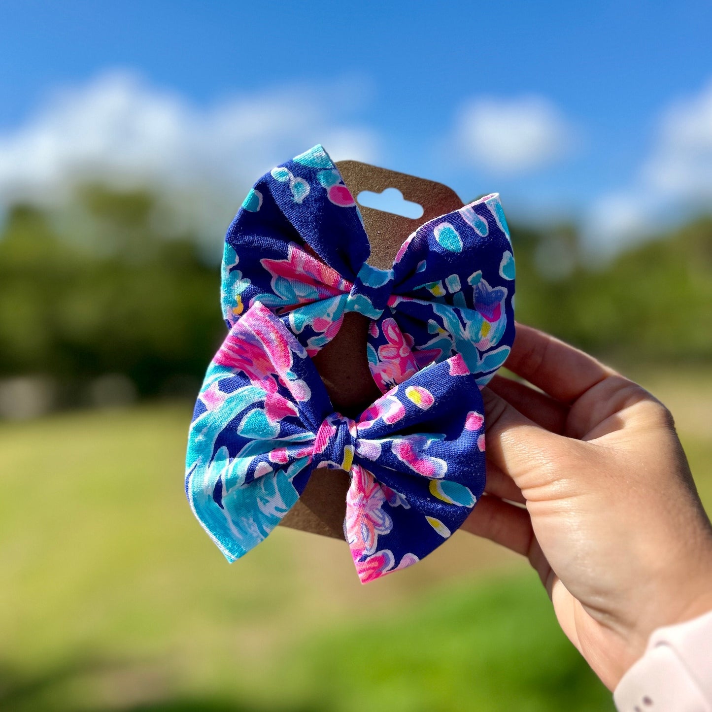 Pigtail Hair Bow Set: Preppy Palm Beach Style Bows