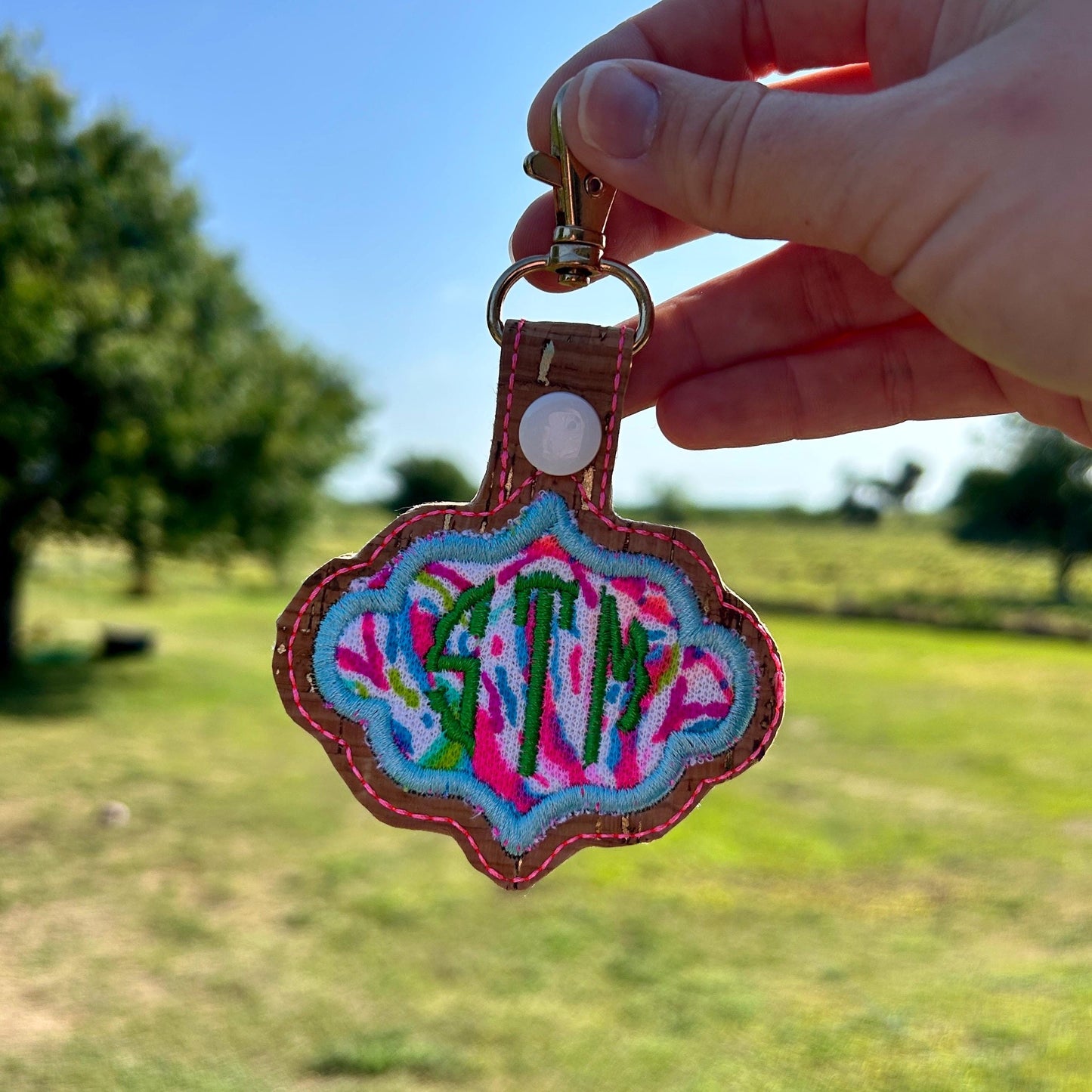 Preppy Tropical Print Monogrammed Cork Keychain