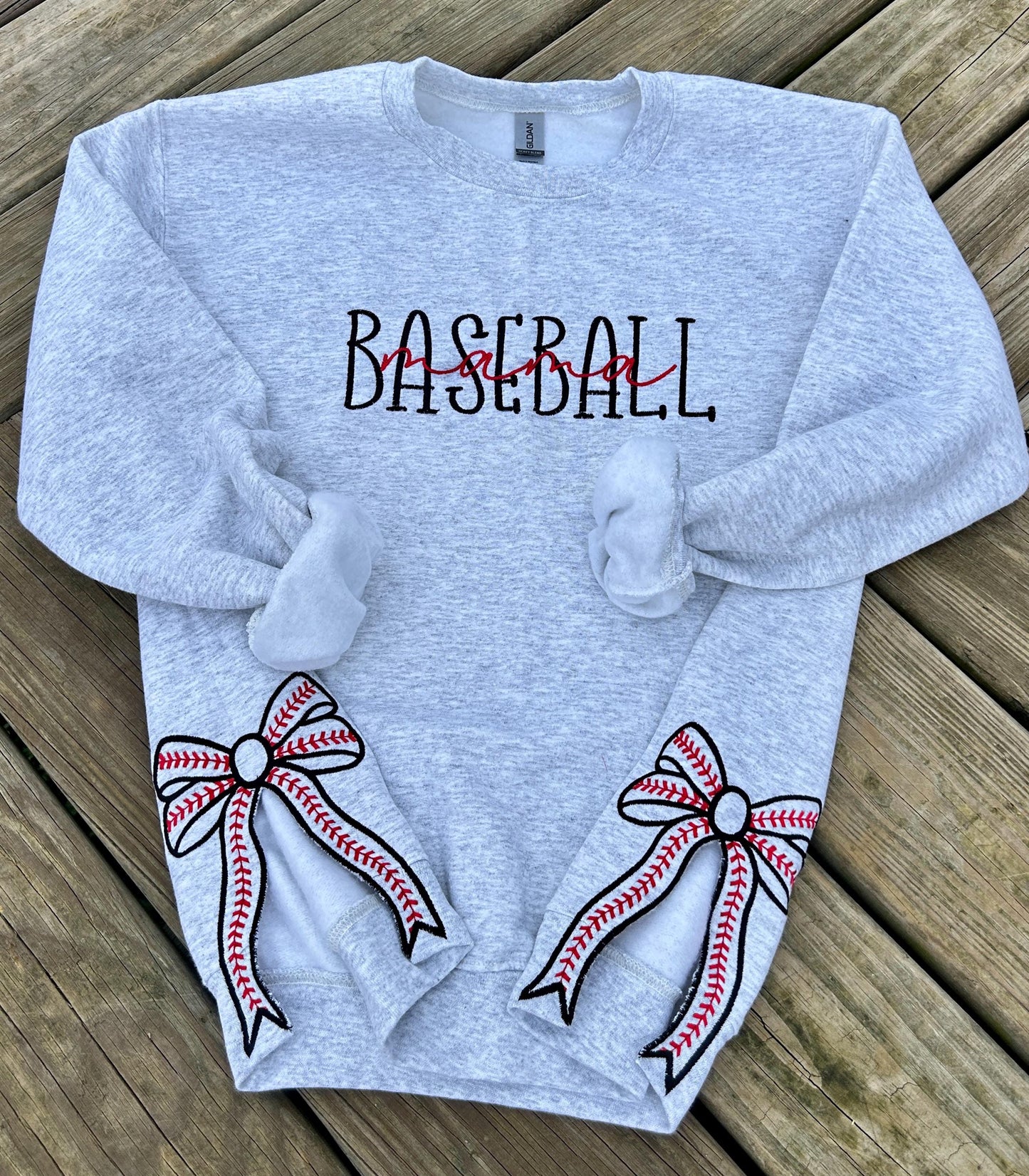 Custom Baseball Mom Embroidered Sweater with Bow | Personalized Game Day Gift for Sports Mothers