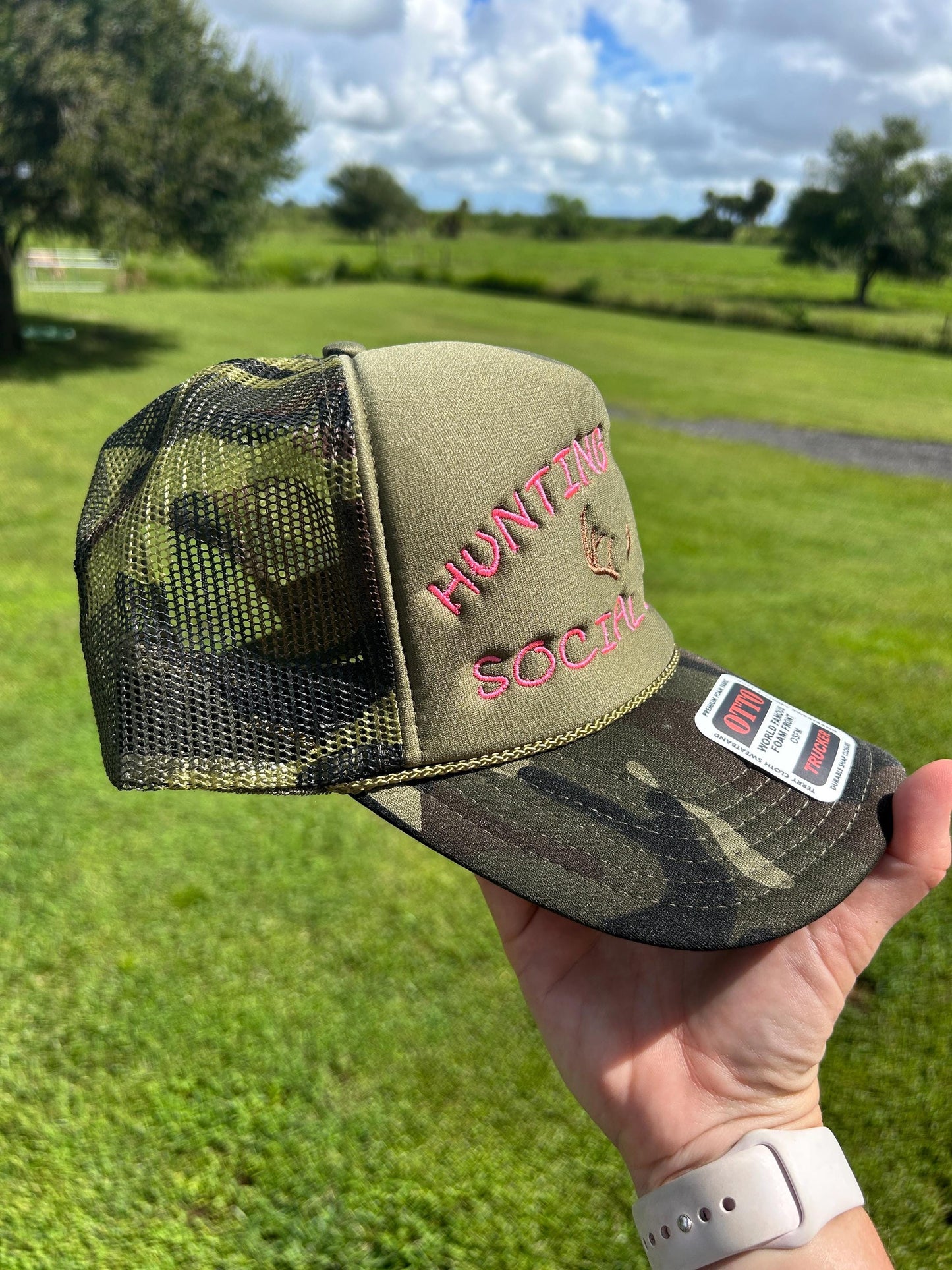 Camo Embroidered Hunting Wives Social Club Trucker Hat