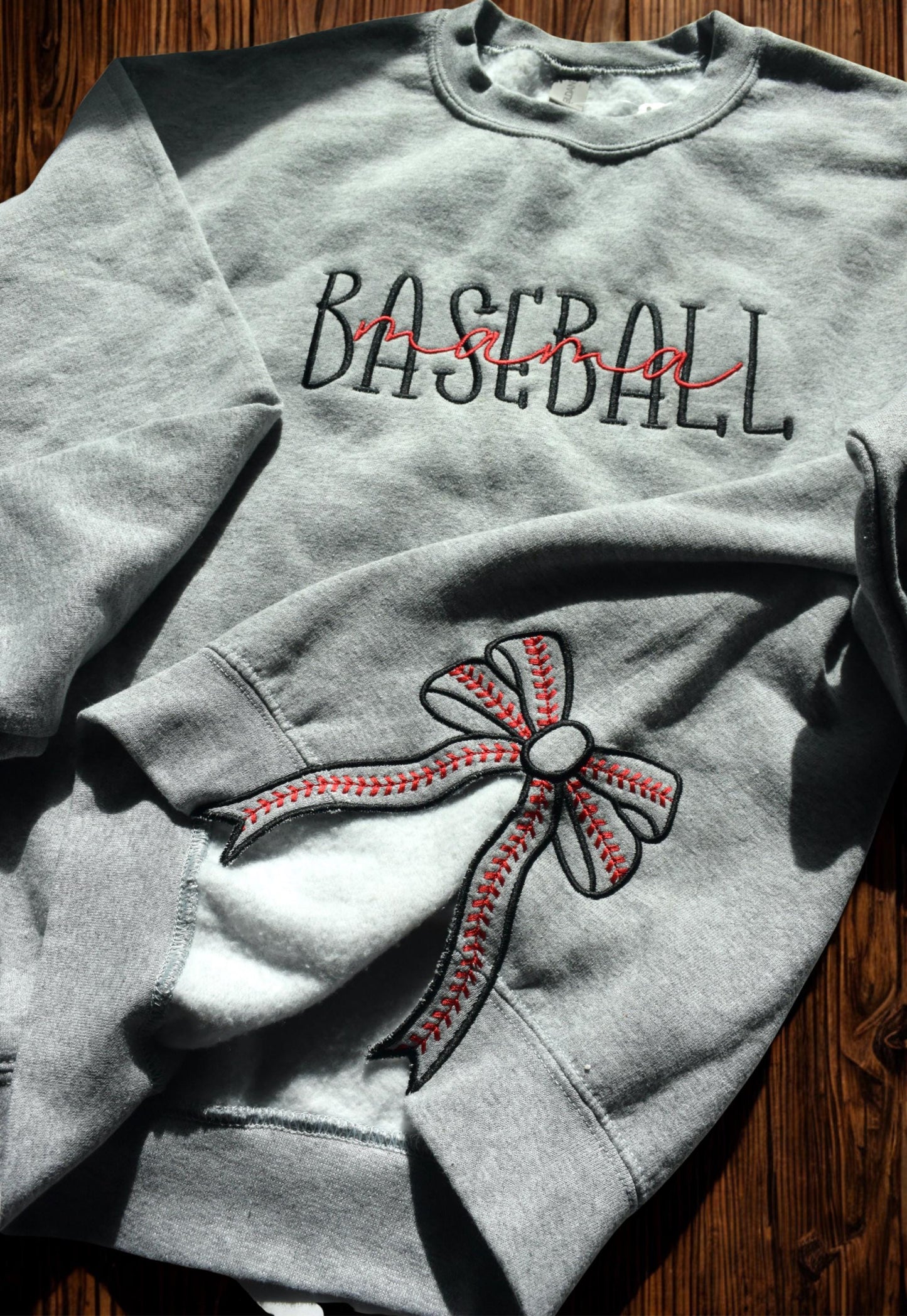 Custom Baseball Mom Embroidered Sweater with Bow | Personalized Game Day Gift for Sports Mothers