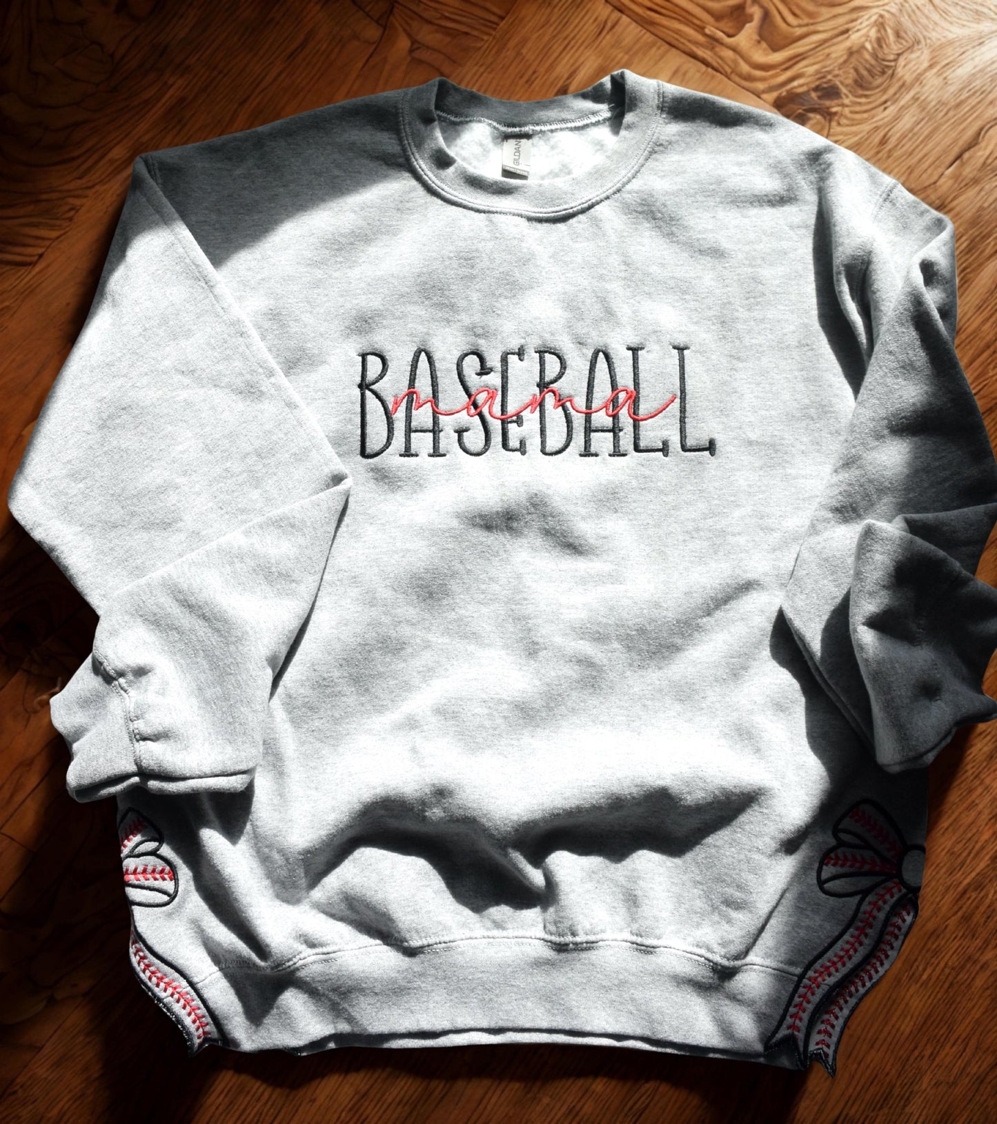 Custom Baseball Mom Embroidered Sweater with Bow | Personalized Game Day Gift for Sports Mothers