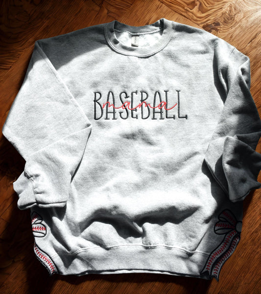 Custom Baseball Mom Embroidered Sweater with Bow | Personalized Game Day Gift for Sports Mothers
